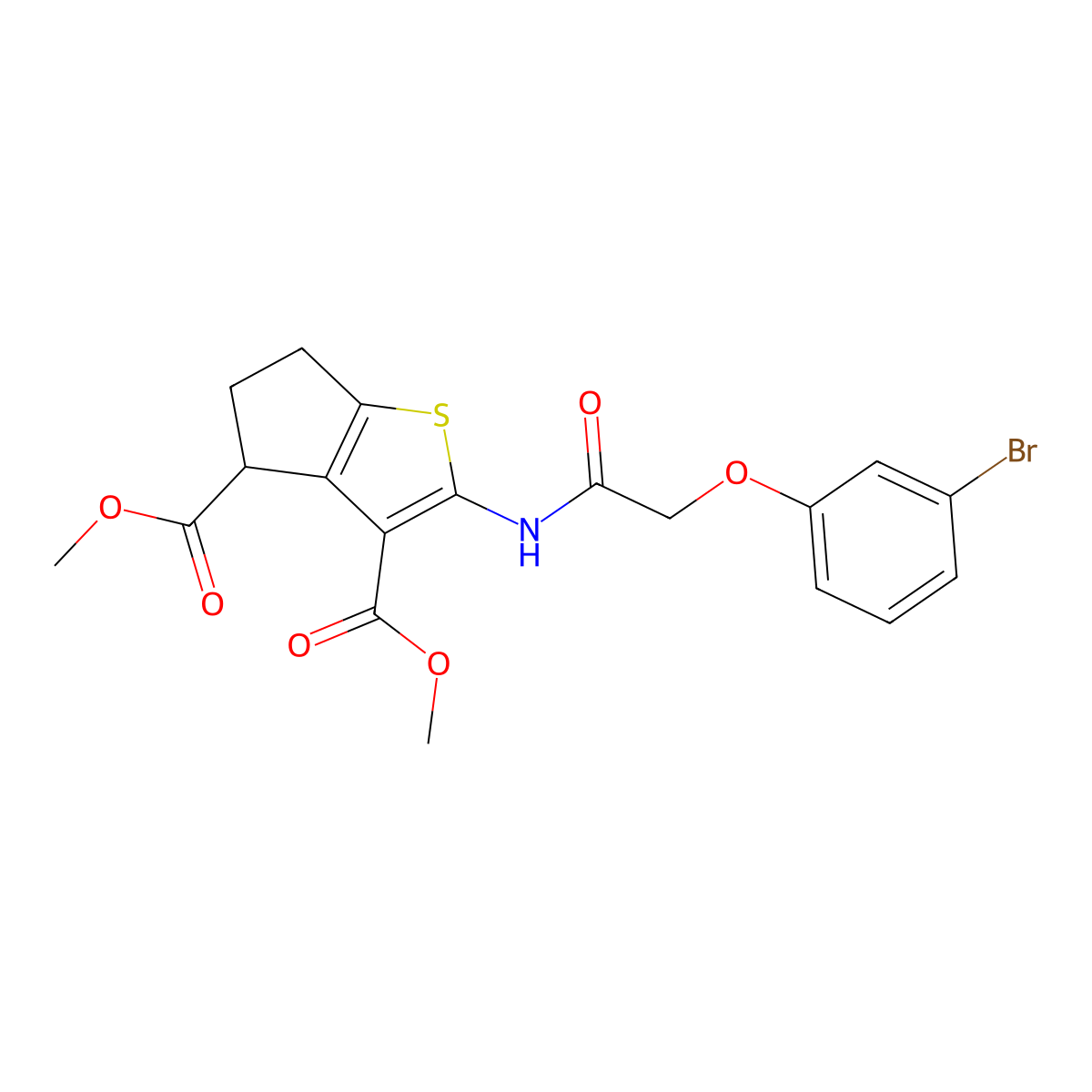 dimethyl 2-{[(3-bromophenoxy)acetyl]amino}-5,6-dihydro-4H-cyclopenta[b]thiophene-3,4-dicarboxylate molecular structure, CAS 302805-56-7