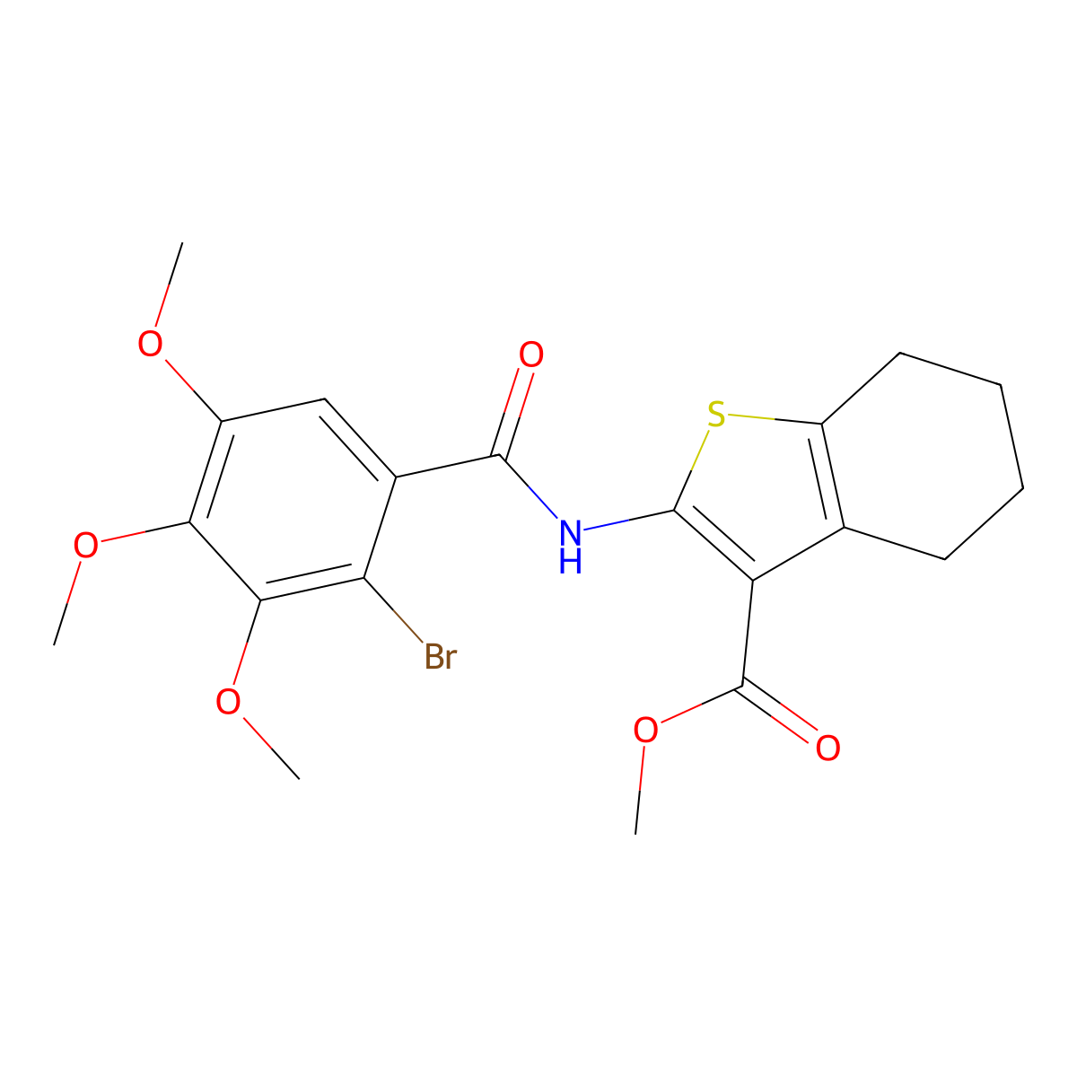 Methyl 2-[(2-bromo-3,4,5-trimethoxybenzoyl)amino]-4,5,6,7-tetrahydro-1-benzothiophene-3-carboxylate molecular structure, CAS 302805-66-9