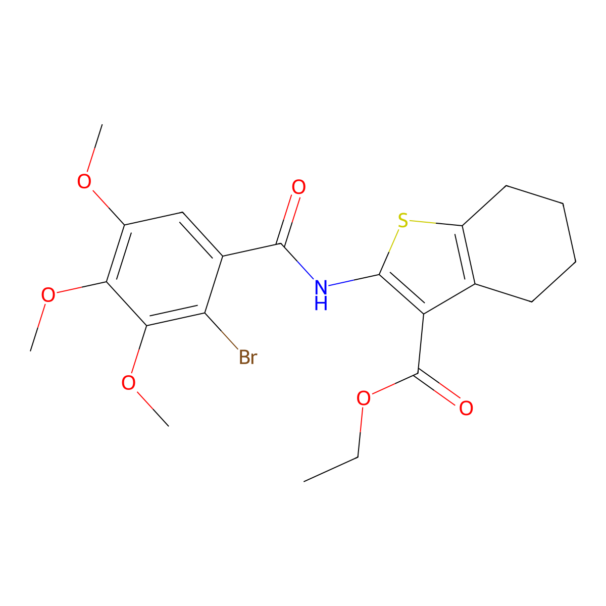 Ethyl 2-[(2-bromo-3,4,5-trimethoxybenzoyl)amino]-4,5,6,7-tetrahydro-1-benzothiophene-3-carboxylate molecular structure, CAS 302805-71-6