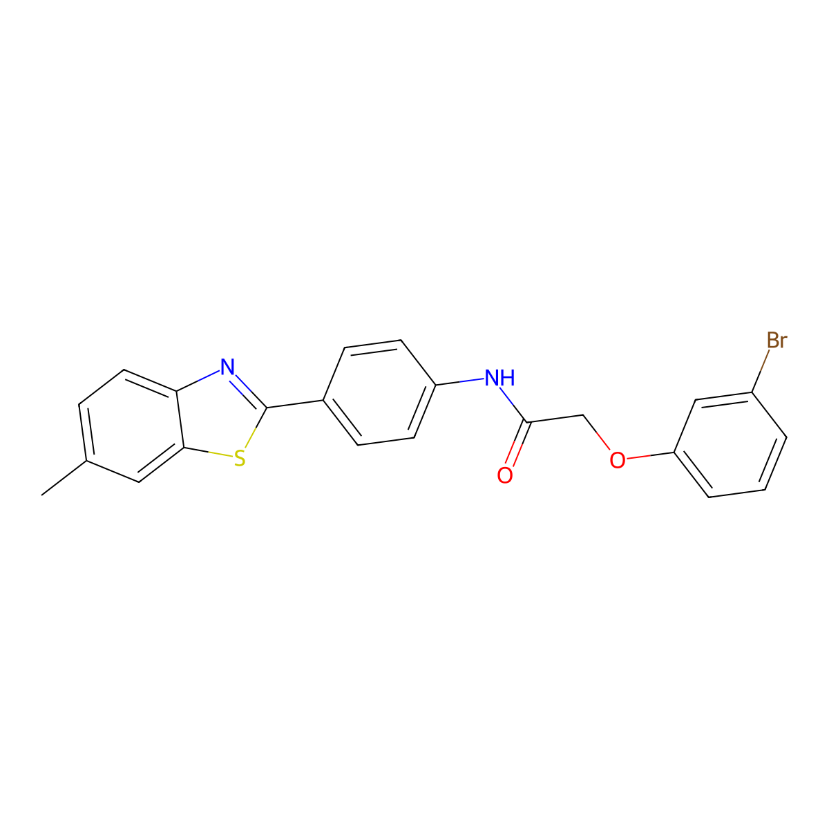 2-(3-bromophenoxy)-N-[4-(6-methyl-1,3-benzothiazol-2-yl)phenyl]acetamide molecular structure, CAS 302805-74-9