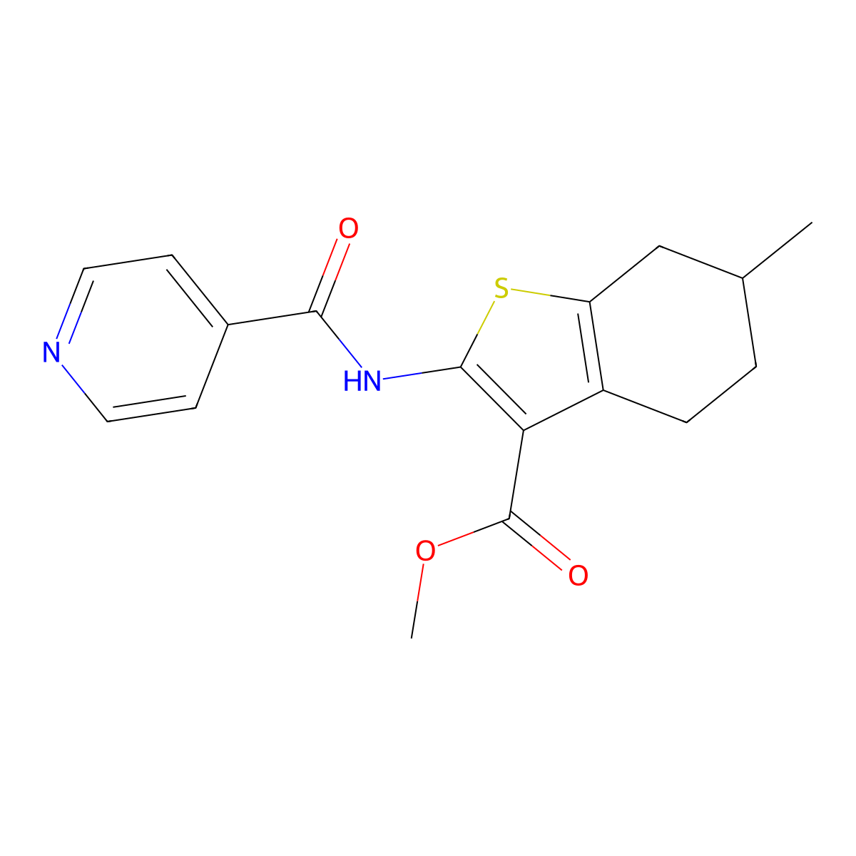 Methyl 6-methyl-2-[(pyridin-4-ylcarbonyl)amino]-4,5,6,7-tetrahydro-1-benzothiophene-3-carboxylate molecular structure, CAS 302806-47-9