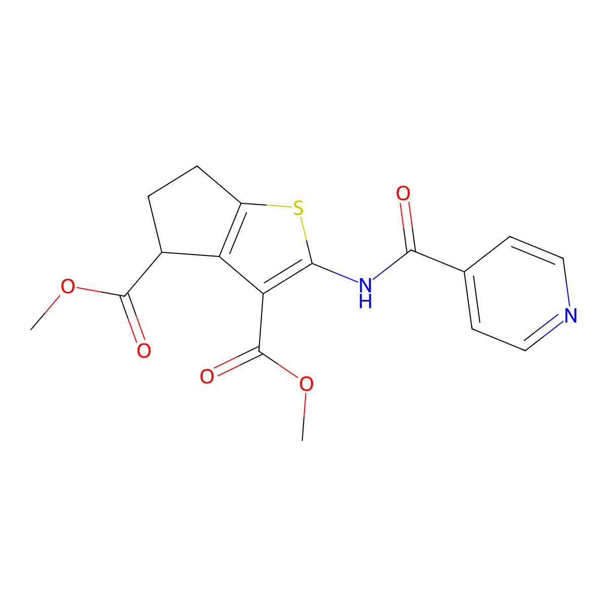 dimethyl 2-(isonicotinamido)-5,6-dihydro-4H-cyclopenta[b]thiophene-3,4-dicarboxylate molecular structure, CAS 302806-48-0