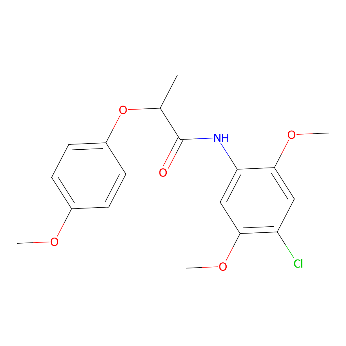 N-(4-chloro-2,5-dimethoxyphenyl)-2-(4-methoxyphenoxy)propanamide molecular structure, CAS 302806-84-4