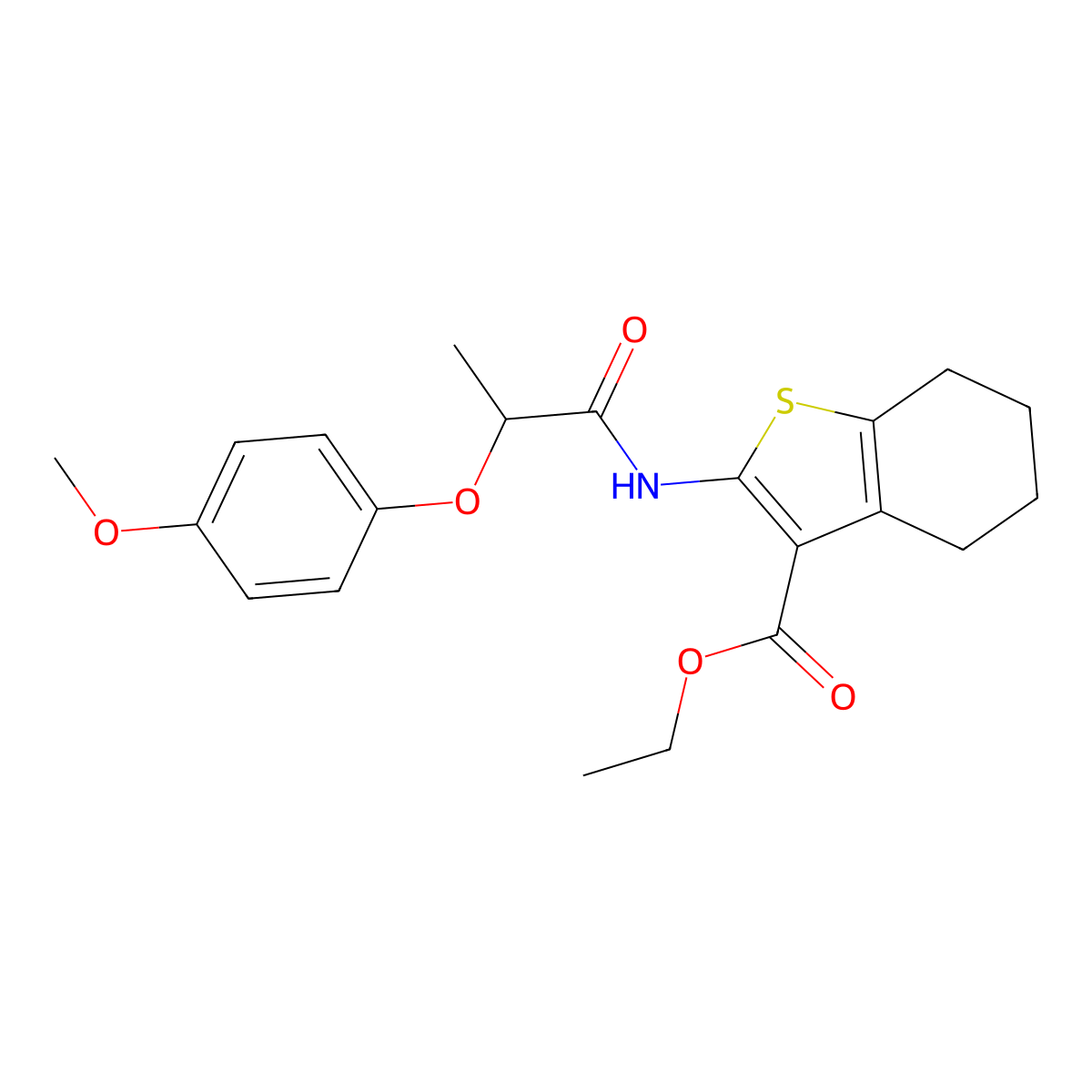 Ethyl 2-{[2-(4-methoxyphenoxy)propanoyl]amino}-4,5,6,7-tetrahydro-1-benzothiophene-3-carboxylate molecular structure, CAS 302806-94-6