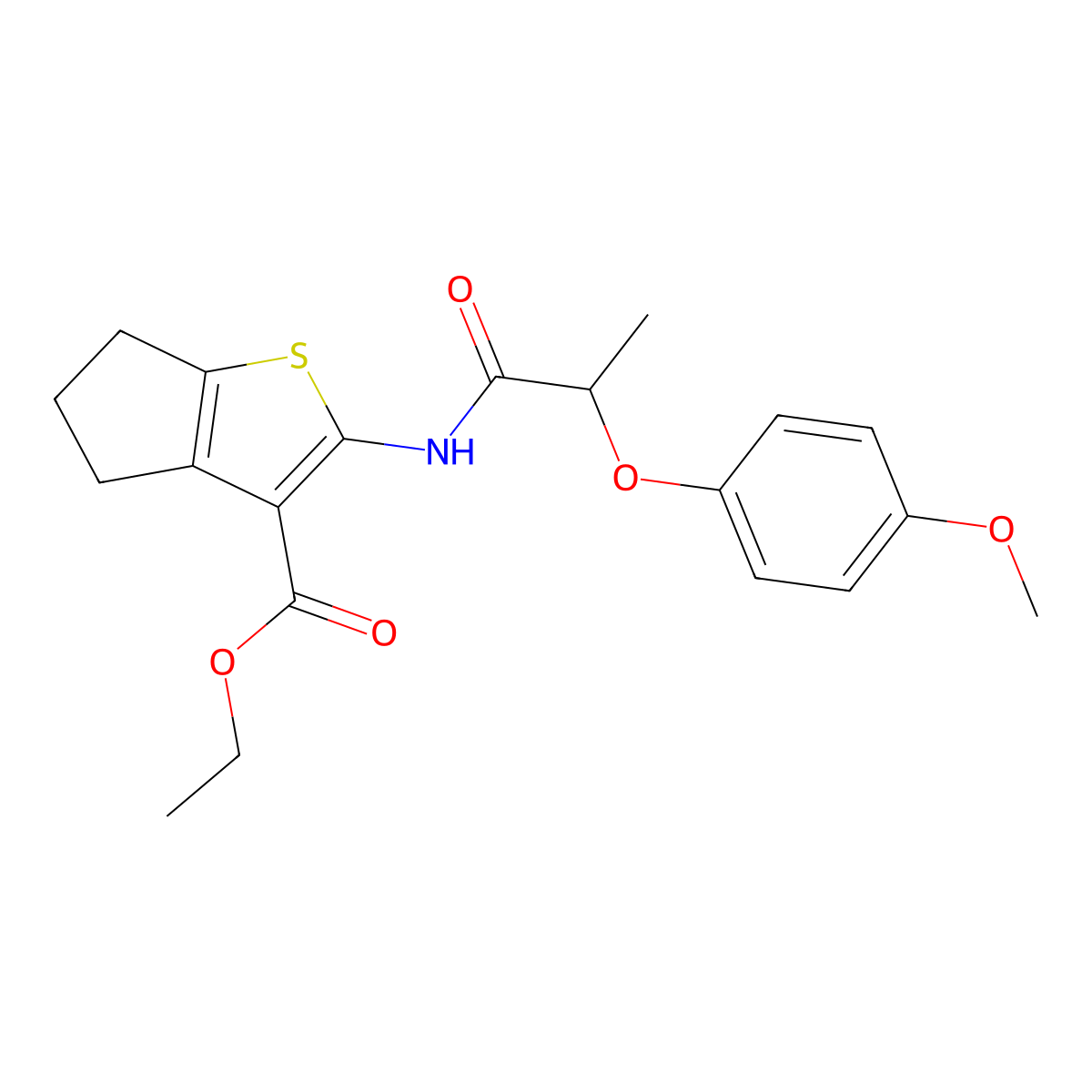 ethyl 2-{[2-(4-methoxyphenoxy)propanoyl]amino}-5,6-dihydro-4H-cyclopenta[b]thiophene-3-carboxylate molecular structure, CAS 302806-97-9