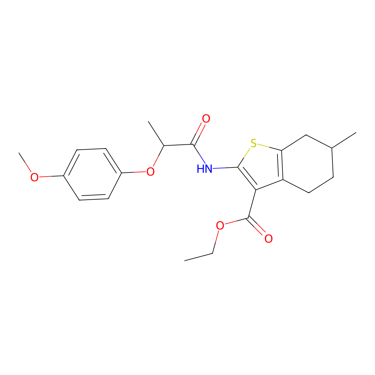 Ethyl 2-{[2-(4-methoxyphenoxy)propanoyl]amino}-6-methyl-4,5,6,7-tetrahydro-1-benzothiophene-3-carboxylate molecular structure, CAS 302807-03-0