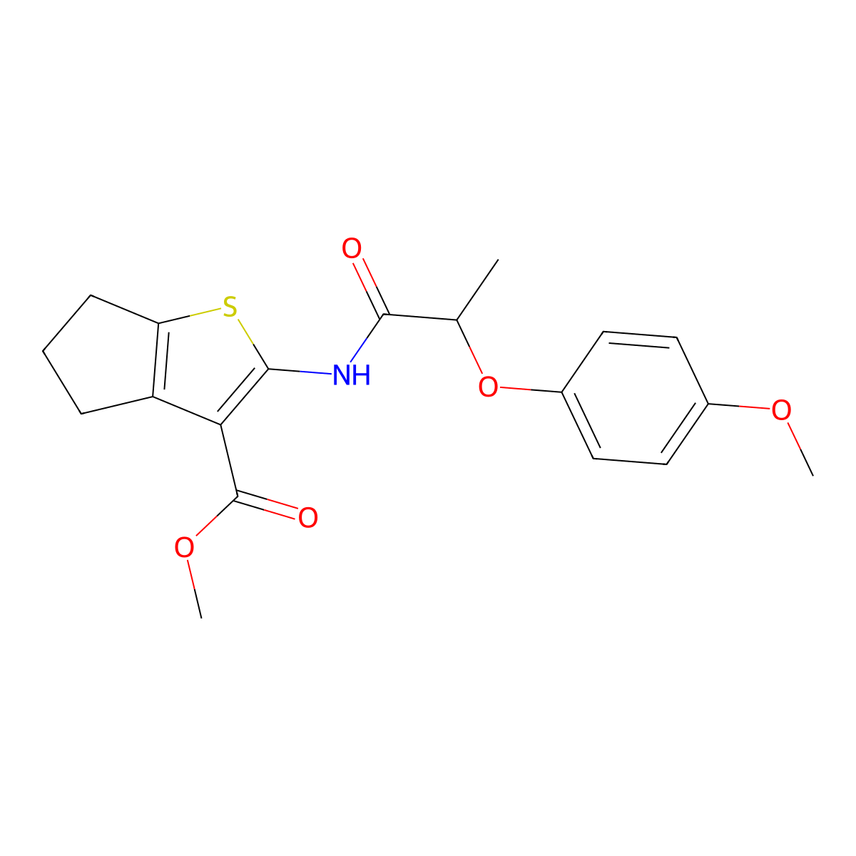 methyl 2-{[2-(4-methoxyphenoxy)propanoyl]amino}-5,6-dihydro-4H-cyclopenta[b]thiophene-3-carboxylate molecular structure, CAS 302807-04-1