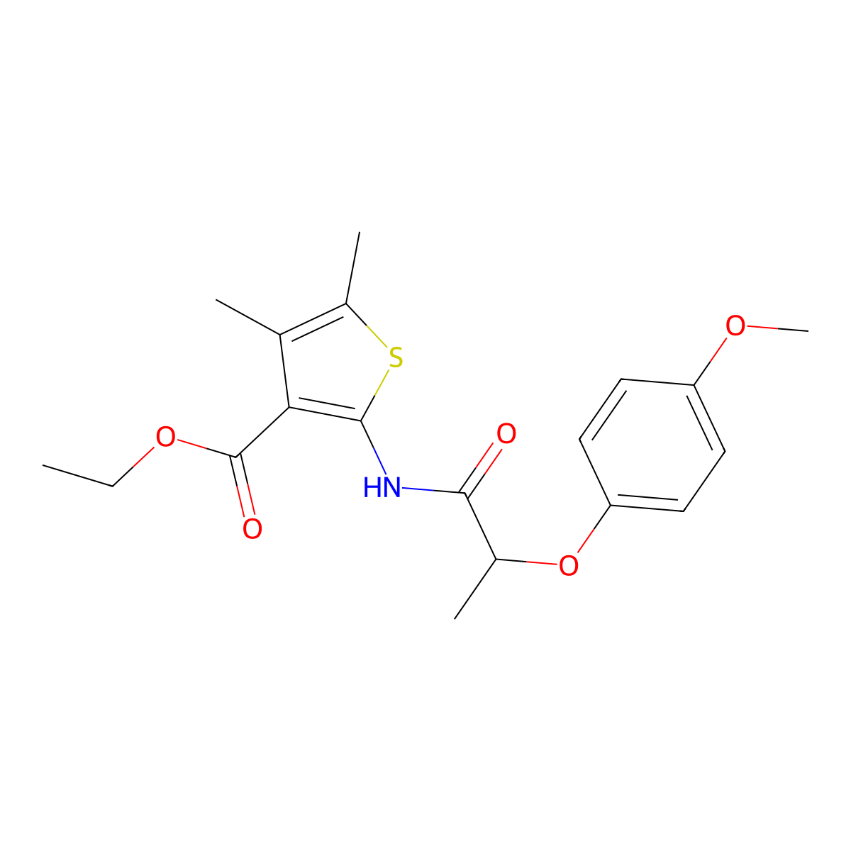 Ethyl 2-{[2-(4-methoxyphenoxy)propanoyl]amino}-4,5-dimethylthiophene-3-carboxylate molecular structure, CAS 302807-05-2