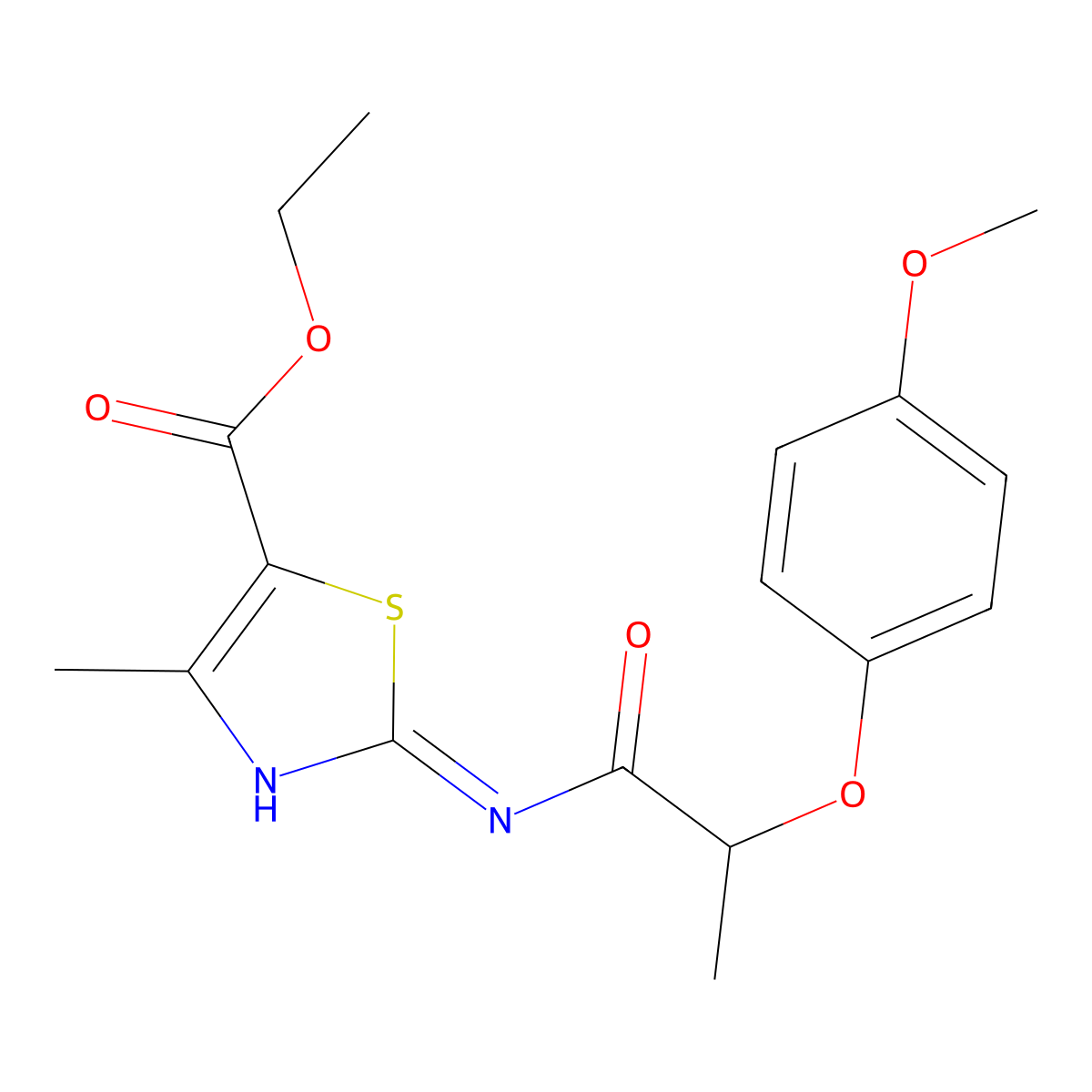 Ethyl 2-{[2-(4-methoxyphenoxy)propanoyl]amino}-4-methyl-1,3-thiazole-5-carboxylate molecular structure, CAS 302807-06-3
