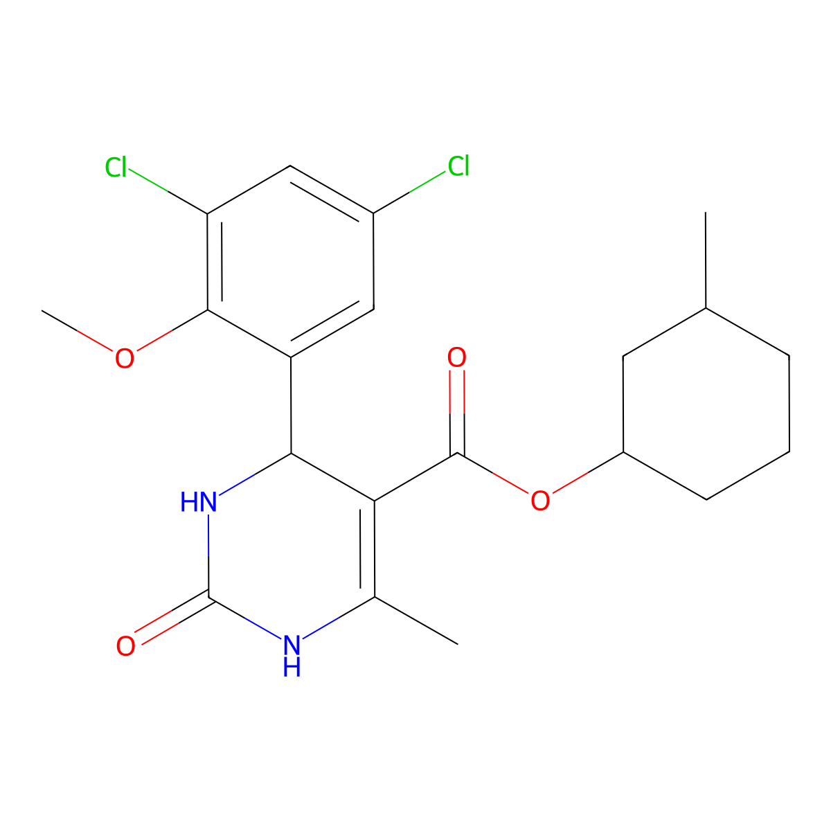 3-Methylcyclohexyl 4-(3,5-dichloro-2-methoxyphenyl)-6-methyl-2-oxo-1,2,3,4-tetrahydro-5-pyrimidinecarboxylate molecular structure, CAS 302809-26-3