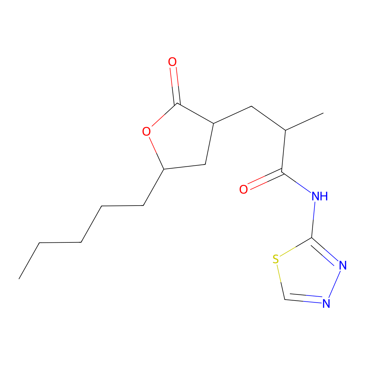 2-methyl-3-(2-oxo-5-pentyloxolan-3-yl)-N-(1,3,4-thiadiazol-2-yl)propanamide molecular structure, CAS 302809-33-2