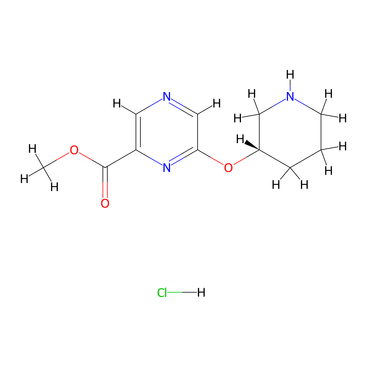 methyl 6-[(3S)-piperidin-3-yl]oxypyrazine-2-carboxylate;hydrochloride molecular structure, CAS 3028132-57-9
