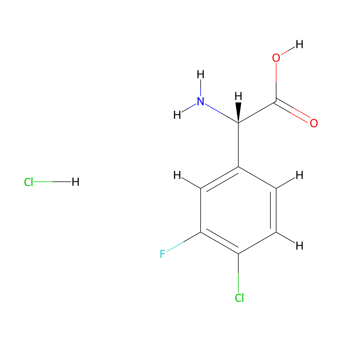 (2S)-2-amino-2-(4-chloro-3-fluorophenyl)acetic acid hydrochloride molecular structure, CAS 3028132-86-4