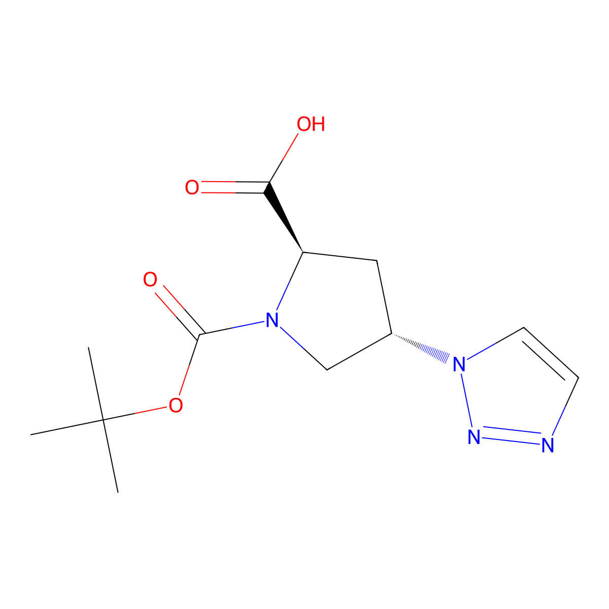 (2R,4S)-1-[(tert-butoxy)carbonyl]-4-(1H-1,2,3-triazol-1-yl)pyrrolidine-2-carboxylic acid molecular structure, CAS 3028133-38-9