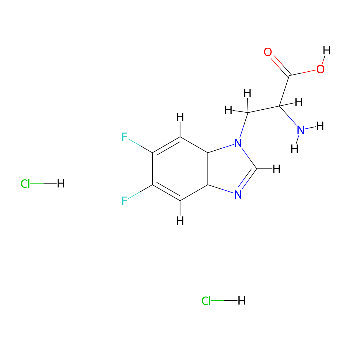 2-amino-3-(5,6-difluoro-1H-1,3-benzodiazol-1-yl)propanoic acid dihydrochloride molecular structure, CAS 3028140-58-8