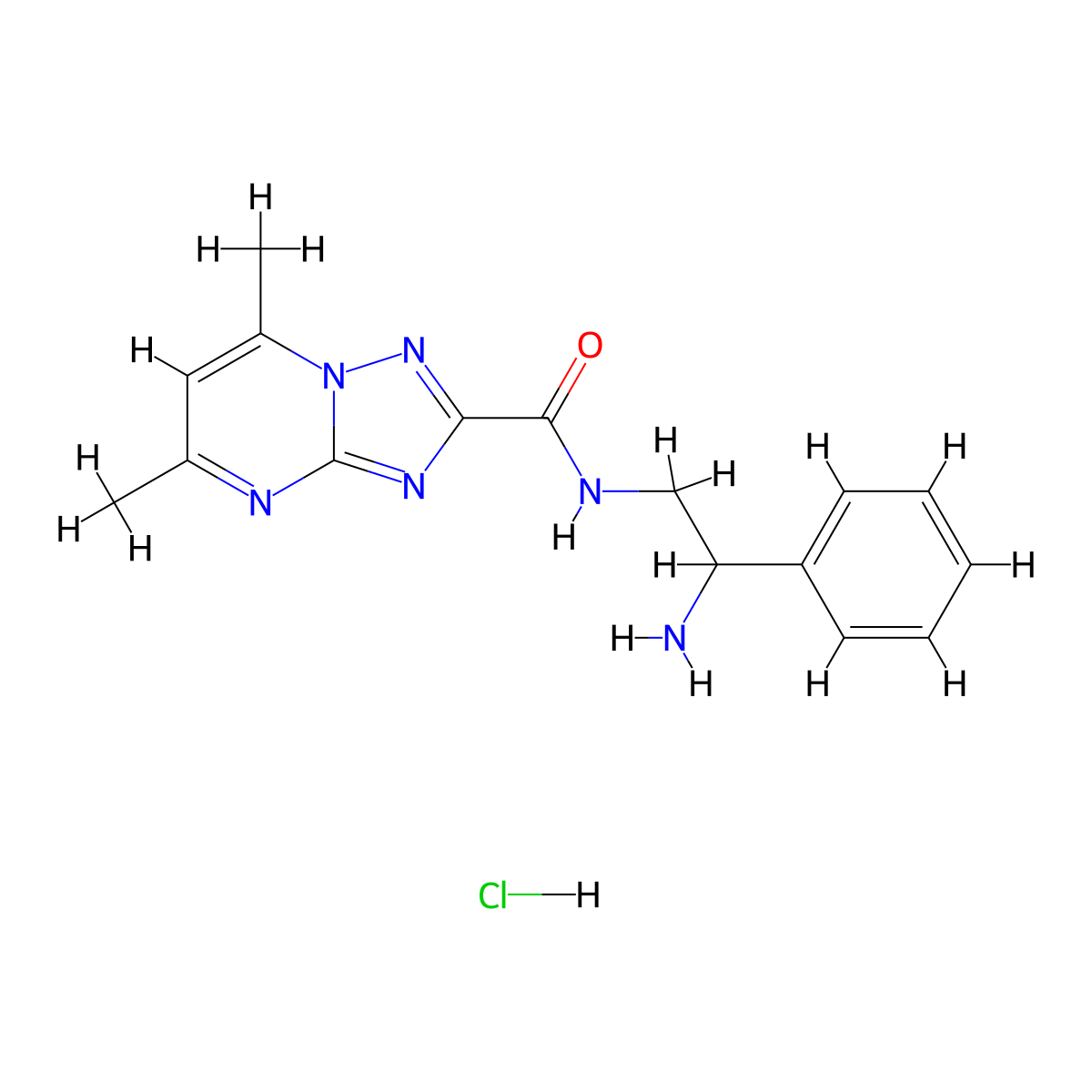 N-(2-amino-2-phenylethyl)-5,7-dimethyl-[1,2,4]triazolo[1,5-a]pyrimidine-2-carboxamide hydrochloride molecular structure, CAS 3028140-82-8