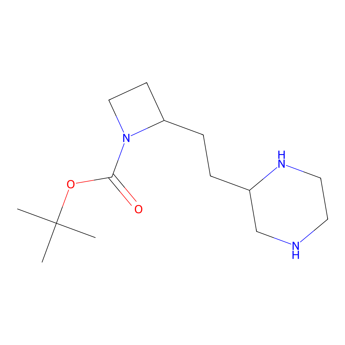 Tert-butyl 2-[2-(piperazin-2-yl)ethyl]azetidine-1-carboxylate molecular structure, CAS 3028140-88-4