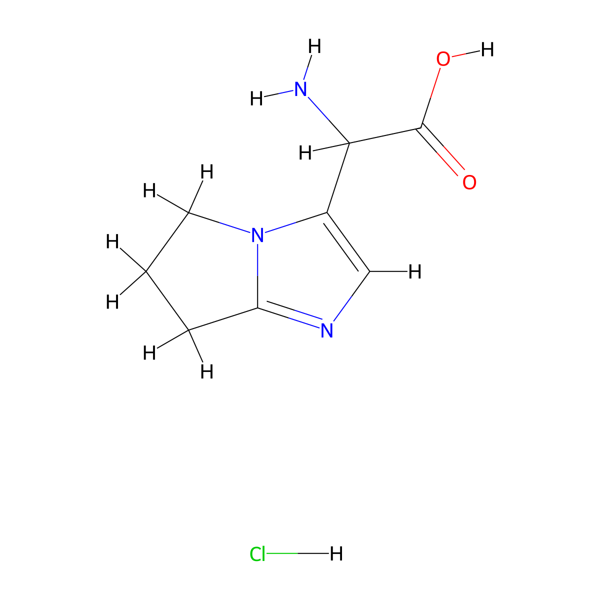 2-amino-2-(6,7-dihydro-5H-pyrrolo[1,2-a]imidazol-3-yl)acetic acid;hydrochloride molecular structure, CAS 3028140-94-2