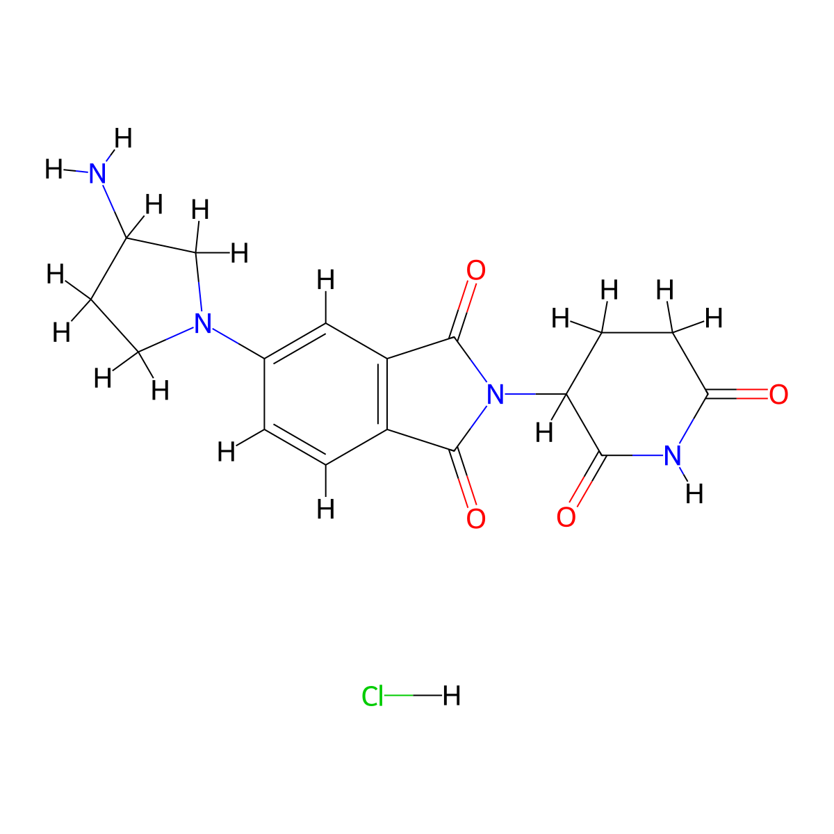 5-(3-aminopyrrolidin-1-yl)-2-(2,6-dioxopiperidin-3-yl)-2,3-dihydro-1H-isoindole-1,3-dione hydrochloride molecular structure, CAS 3028141-03-6