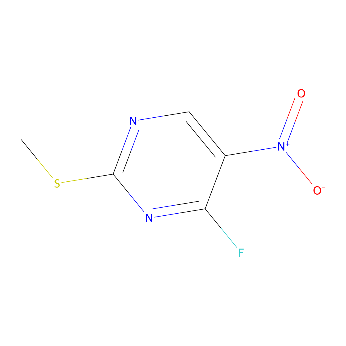 4-Fluoro-2-(methylsulfanyl)-5-nitropyrimidine molecular structure, CAS 3028141-05-8