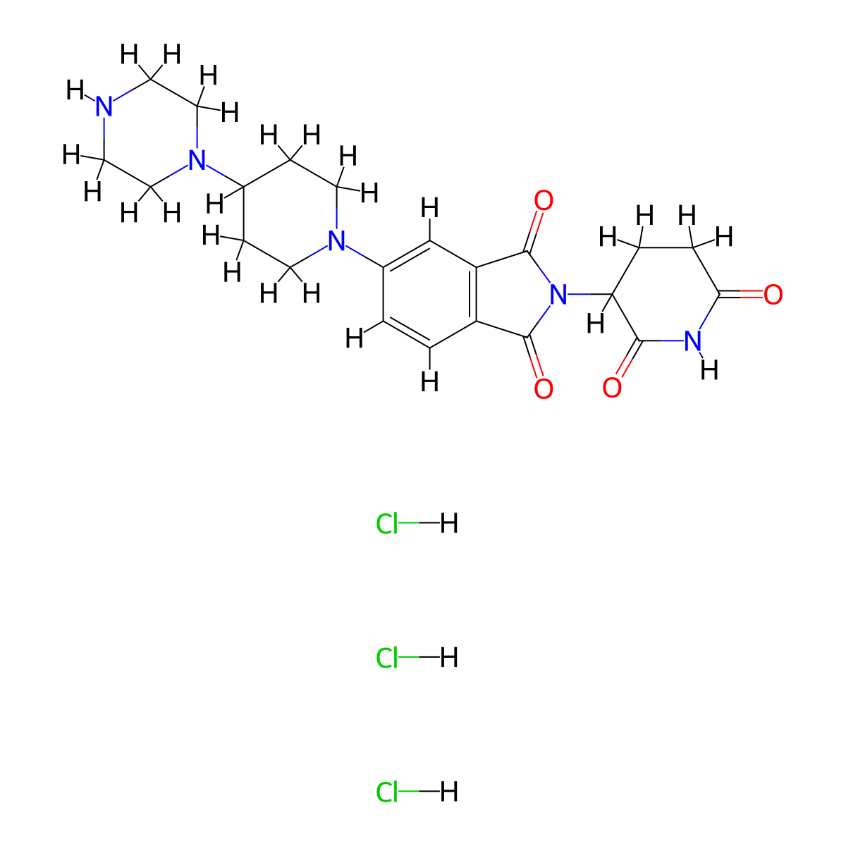 2-(2,6-dioxopiperidin-3-yl)-5-[4-(piperazin-1-yl)piperidin-1-yl]-2,3-dihydro-1H-isoindole-1,3-dione trihydrochloride molecular structure, CAS 3028141-17-2