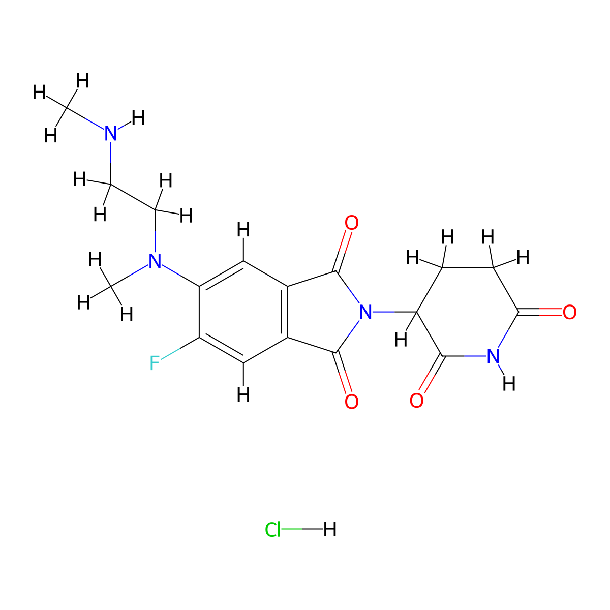 2-(2,6-dioxopiperidin-3-yl)-5-fluoro-6-{methyl[2-(methylamino)ethyl]amino}-2,3-dihydro-1H-isoindole-1,3-dione hydrochloride molecular structure, CAS 3028141-24-1