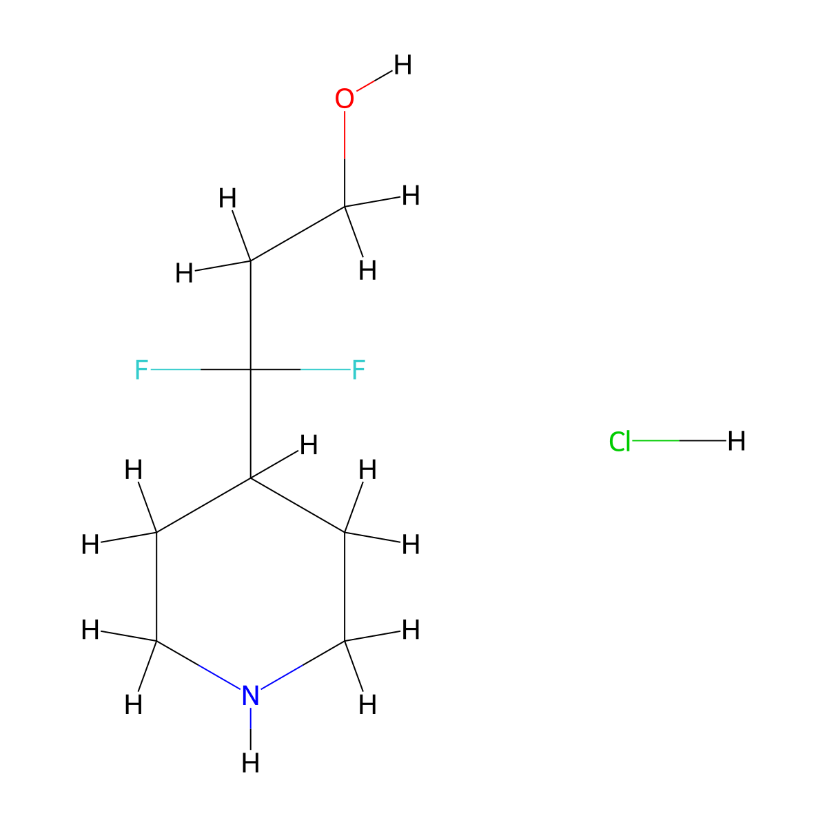 3,3-Difluoro-3-(piperidin-4-yl)propan-1-ol hydrochloride molecular structure, CAS 3028141-35-4