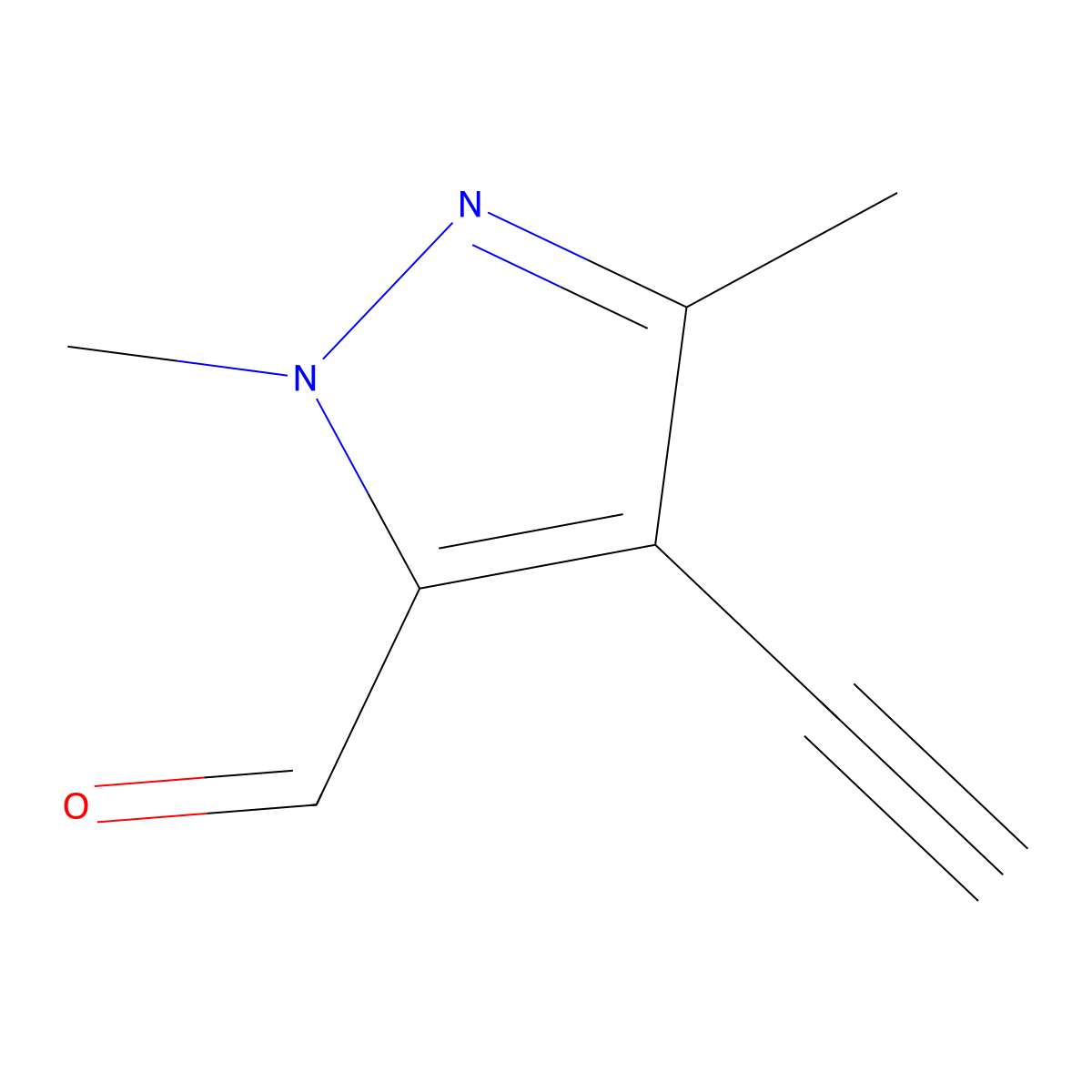 4-ethynyl-1,3-dimethyl-1H-pyrazole-5-carbaldehyde molecular structure, CAS 3028141-37-6
