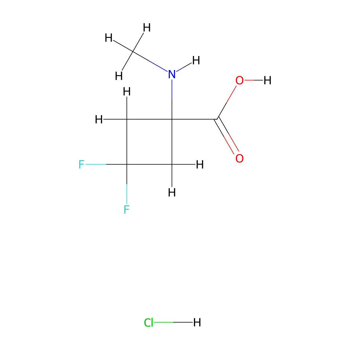 3,3-Difluoro-1-(methylamino)cyclobutane-1-carboxylic acid hydrochloride molecular structure, CAS 3028141-56-9