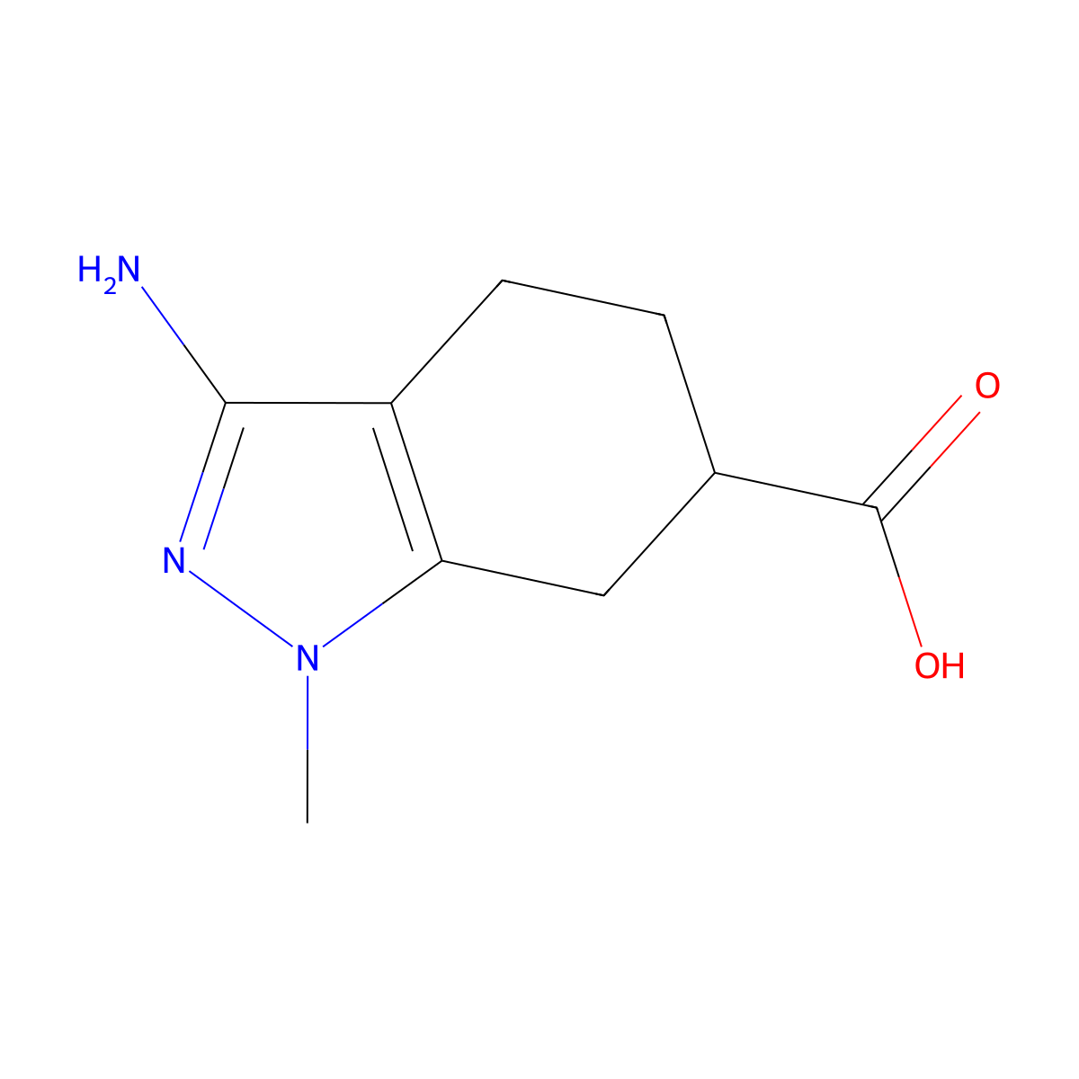 3-amino-1-methyl-4,5,6,7-tetrahydro-1H-indazole-6-carboxylic acid molecular structure, CAS 3028146-24-6