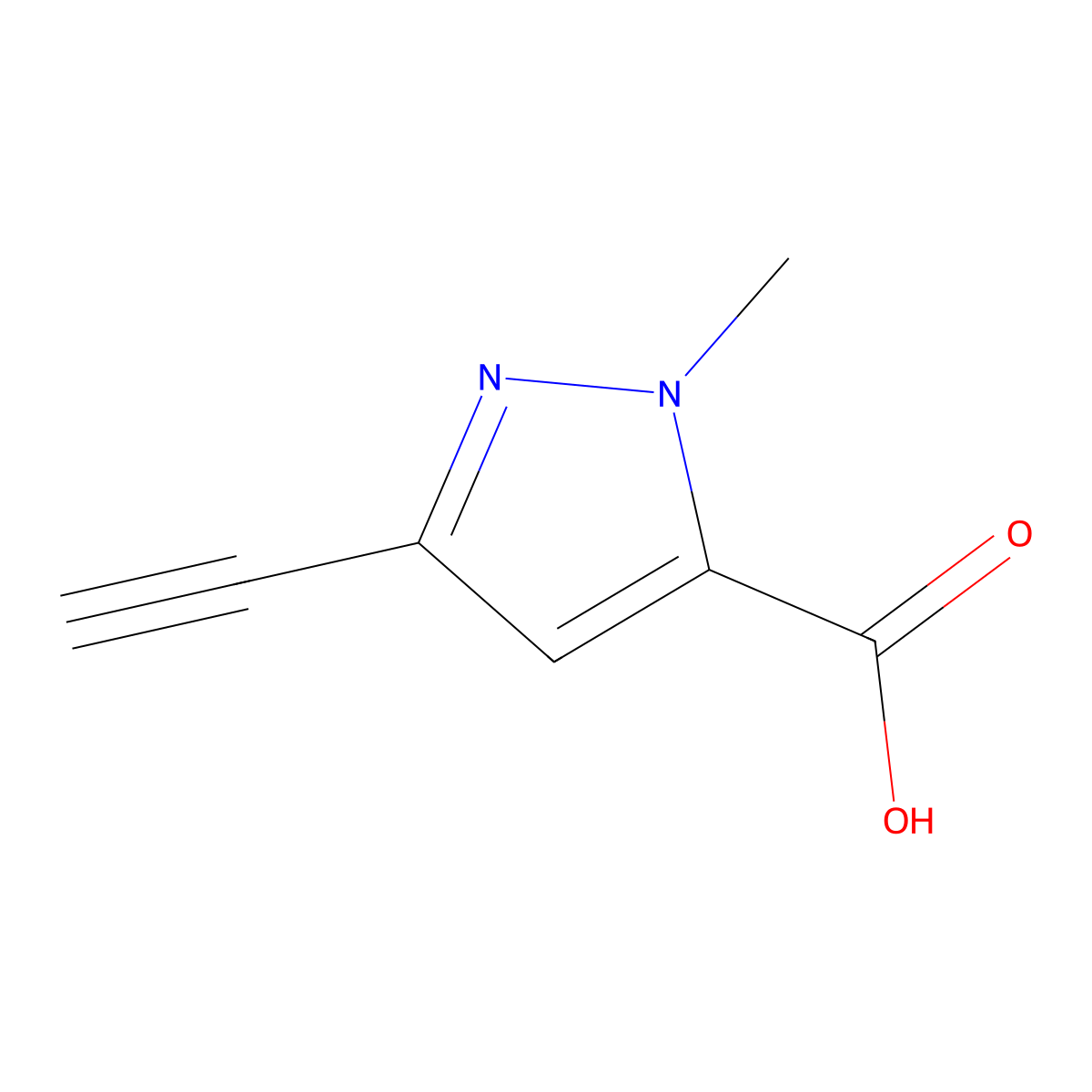 3-Ethynyl-1-methylpyrazole-5-carboxylic acid molecular structure, CAS 3028146-30-4