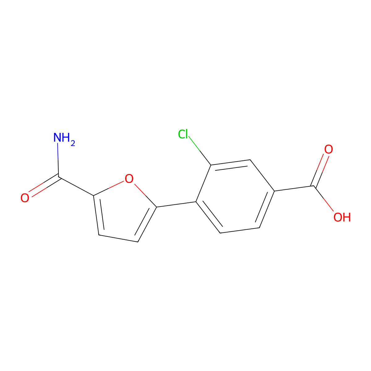 4-(5-Carbamoylfuran-2-yl)-3-chlorobenzoic acid molecular structure, CAS 3028146-39-3