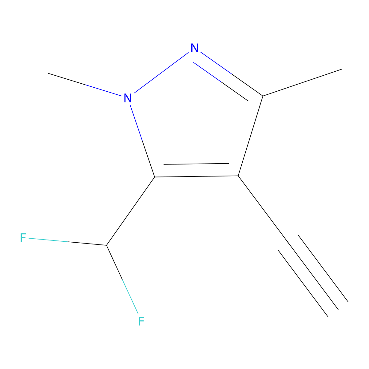 5-(difluoromethyl)-4-ethynyl-1,3-dimethyl-1H-pyrazole molecular structure, CAS 3028146-51-9