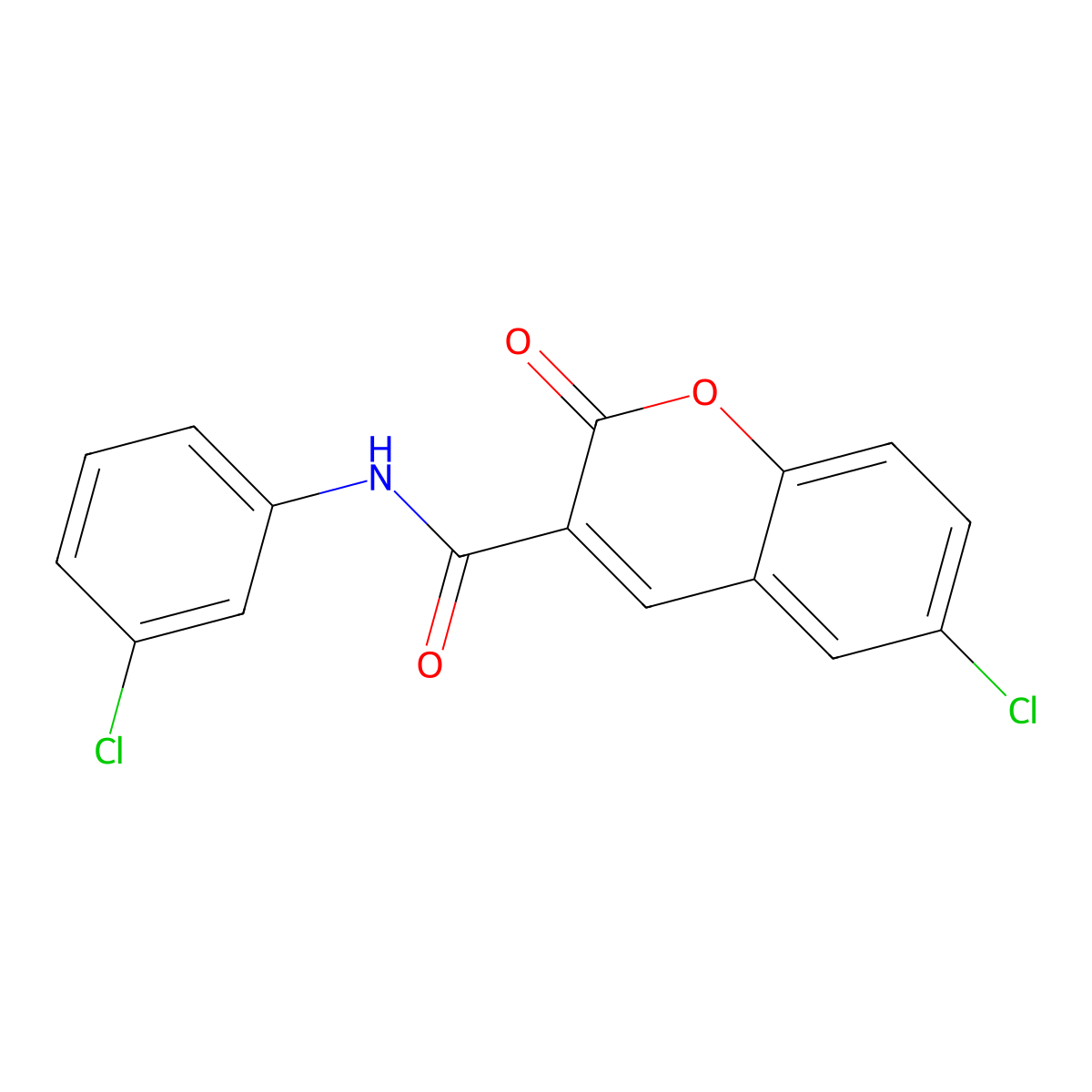 6-chloro-N-(3-chlorophenyl)-2-oxo-2H-chromene-3-carboxamide molecular structure, CAS 302815-48-1