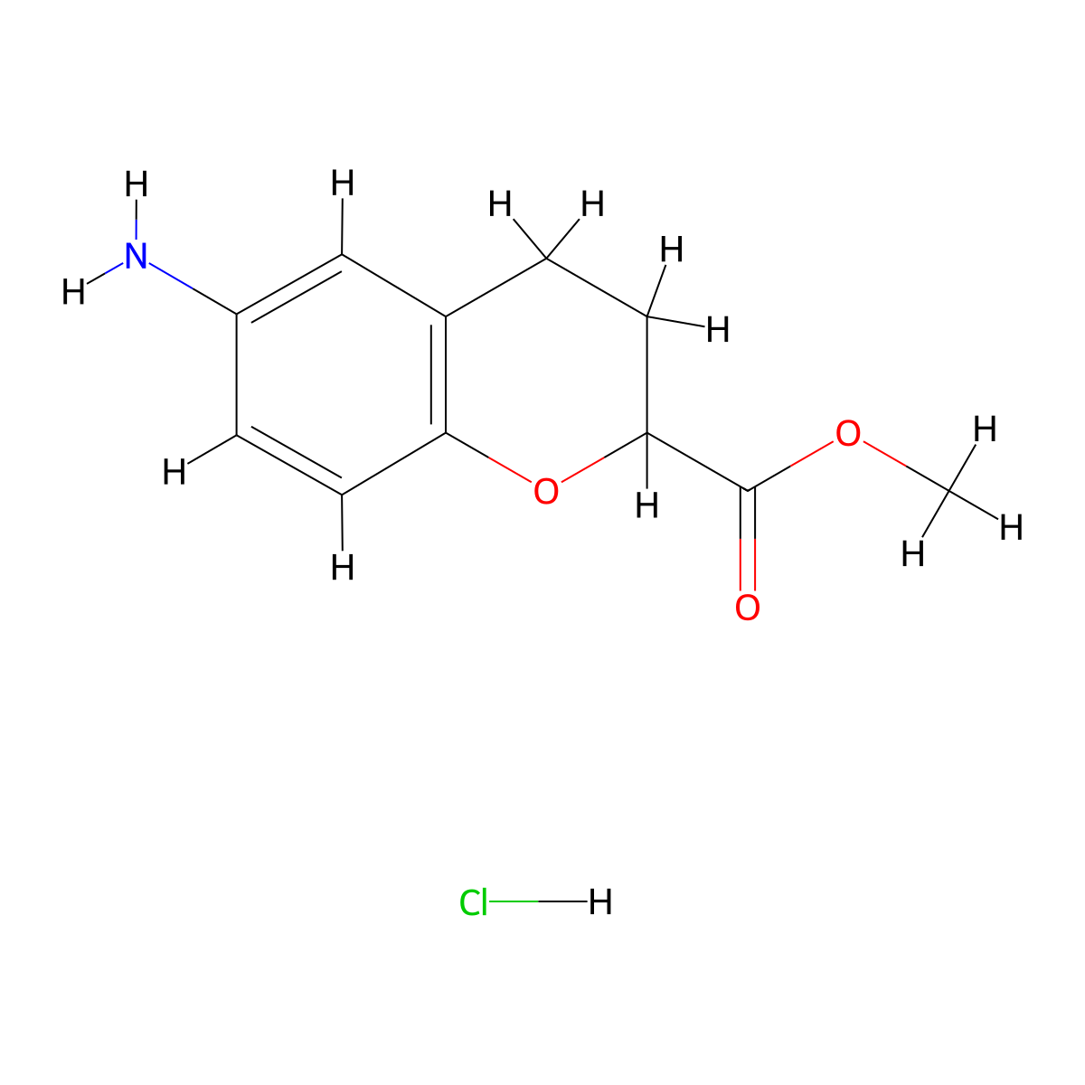methyl 6-amino-3,4-dihydro-2H-1-benzopyran-2-carboxylate hydrochloride molecular structure, CAS 3028154-79-9