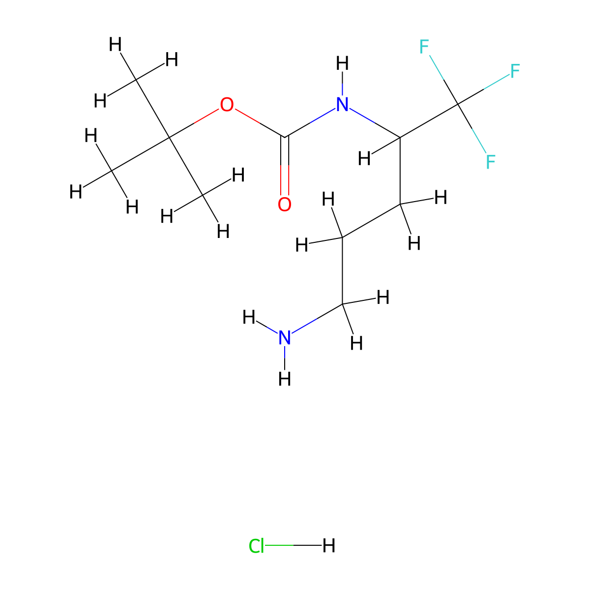 tert-butyl N-(5-amino-1,1,1-trifluoropentan-2-yl)carbamate hydrochloride molecular structure, CAS 3028154-80-2