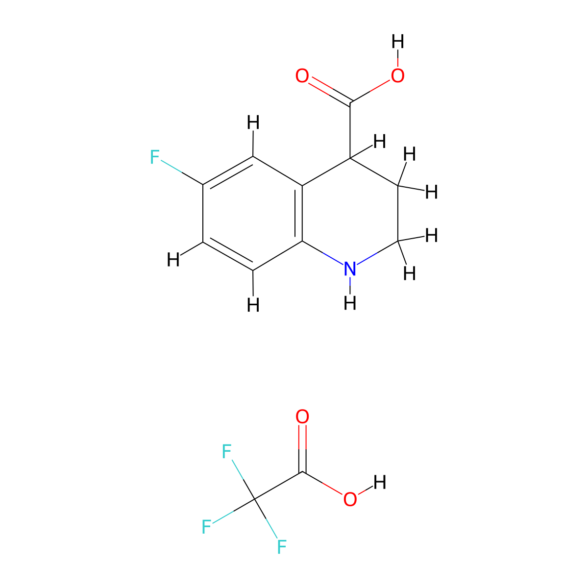 6-Fluoro-1,2,3,4-tetrahydroquinoline-4-carboxylic acid, trifluoroacetic acid molecular structure, CAS 3028154-93-7