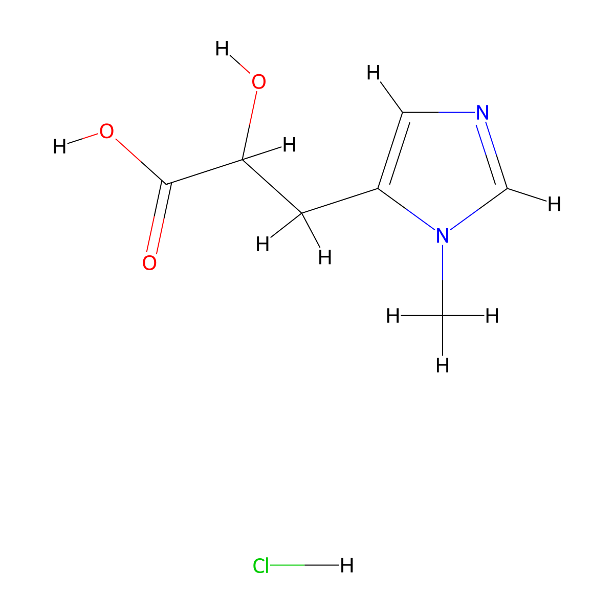 2-hydroxy-3-(1-methyl-1H-imidazol-5-yl)propanoic acid hydrochloride molecular structure, CAS 3028155-23-6