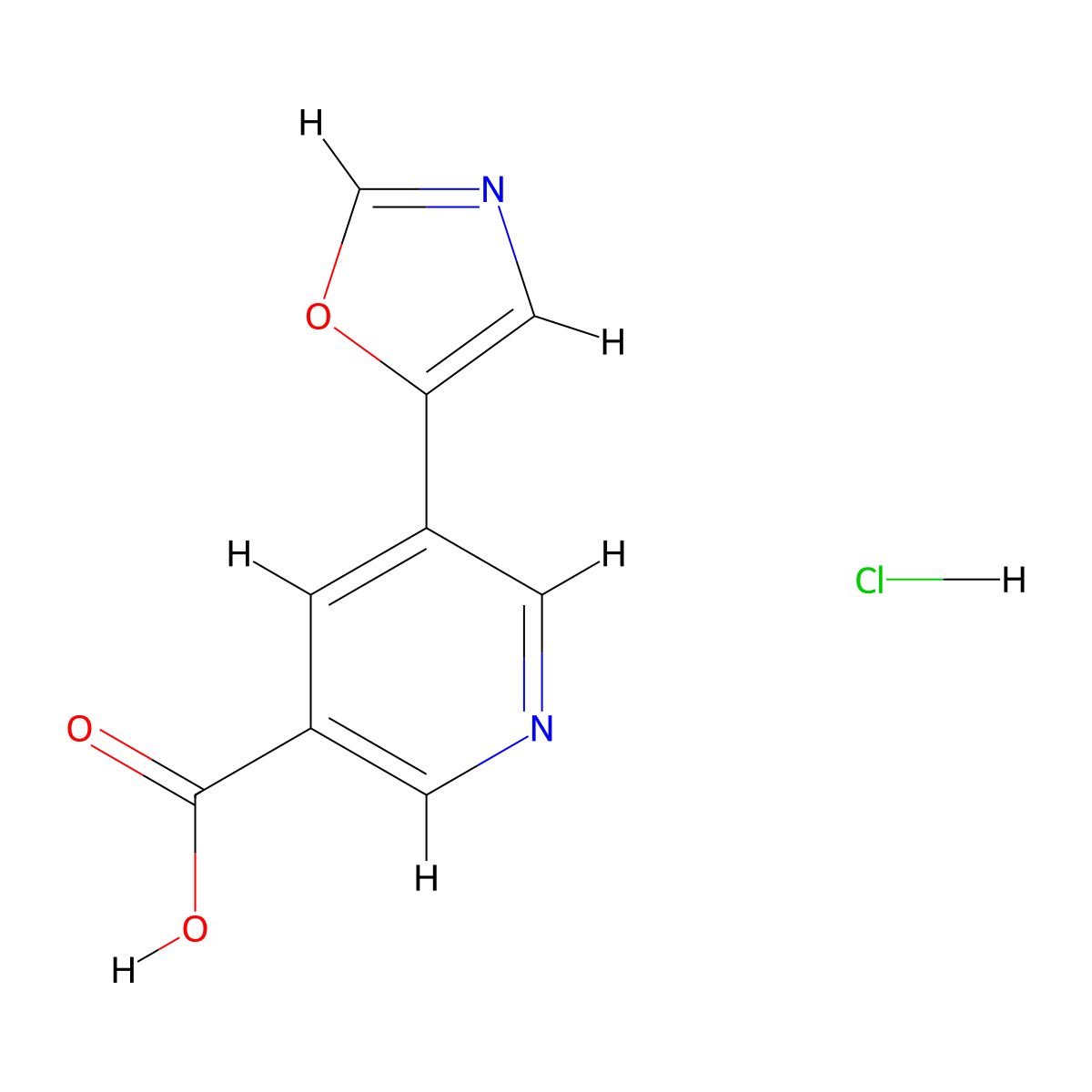 5-(1,3-Oxazol-5-yl)pyridine-3-carboxylic acid hydrochloride molecular structure, CAS 3028155-24-7