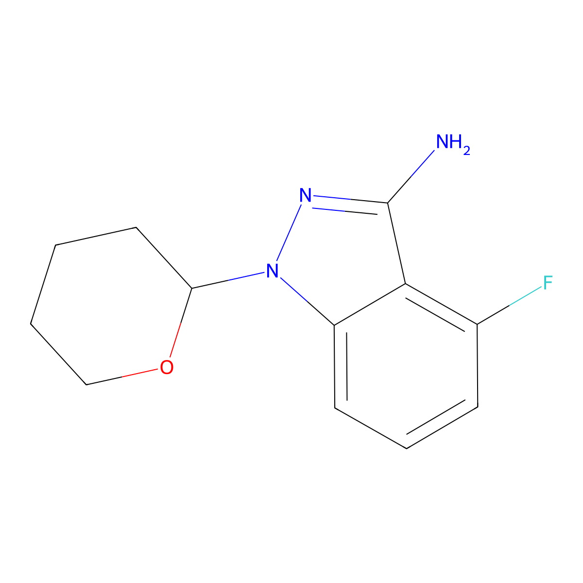 4-fluoro-1-(oxan-2-yl)-1H-indazol-3-amine molecular structure, CAS 3028155-25-8