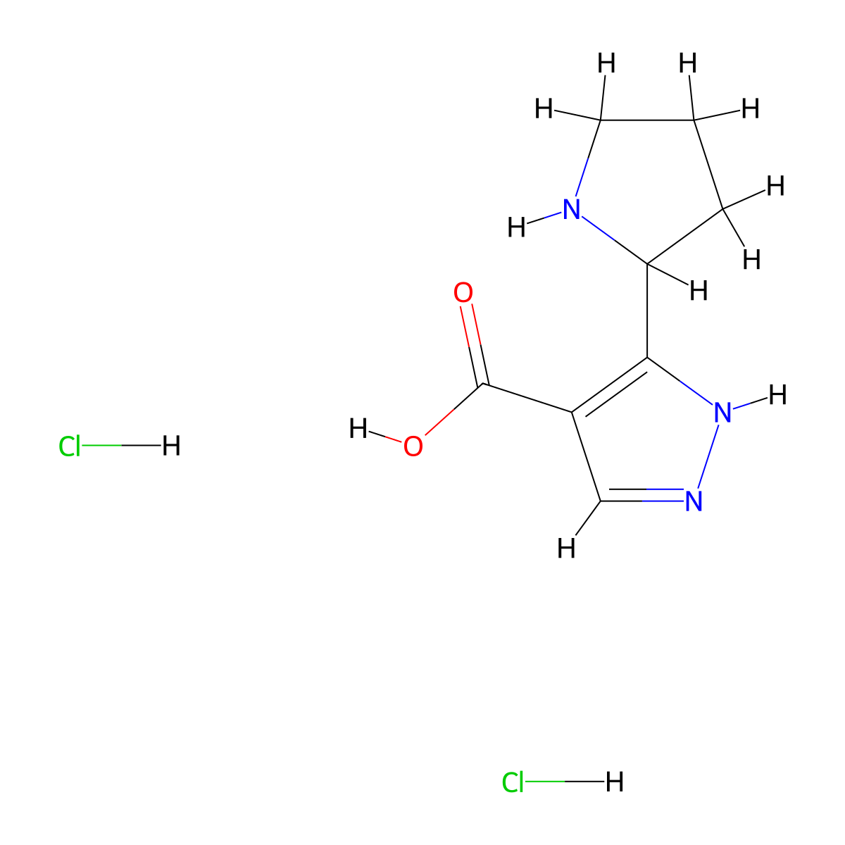 3-(pyrrolidin-2-yl)-1H-pyrazole-4-carboxylic acid dihydrochloride molecular structure, CAS 3028155-32-7