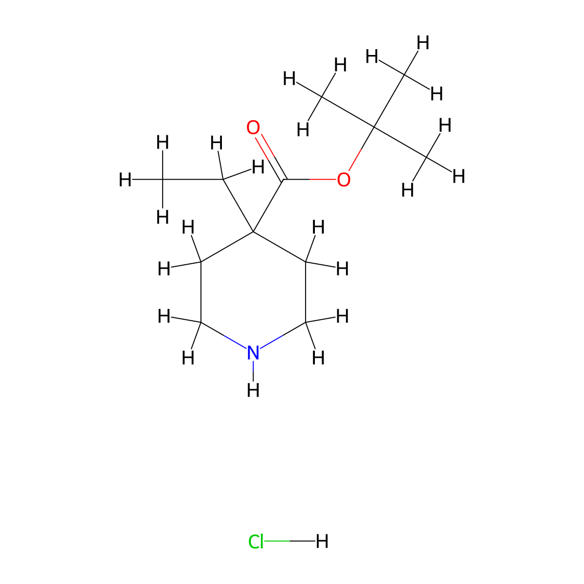Tert-butyl 4-ethylpiperidine-4-carboxylate hydrochloride molecular structure, CAS 3028155-97-4