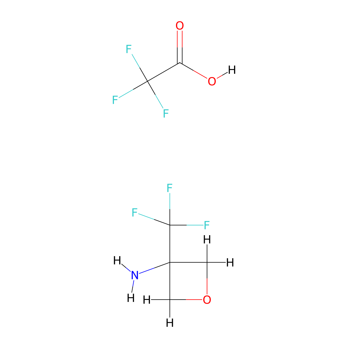 3-(Trifluoromethyl)oxetan-3-amine, trifluoroacetic acid molecular structure, CAS 3028156-17-1