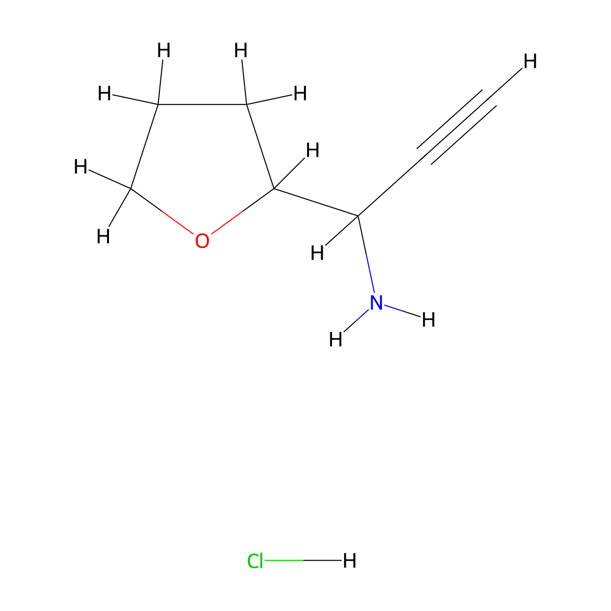 1-(Oxolan-2-yl)prop-2-yn-1-amine hydrochloride molecular structure, CAS 3028156-20-6