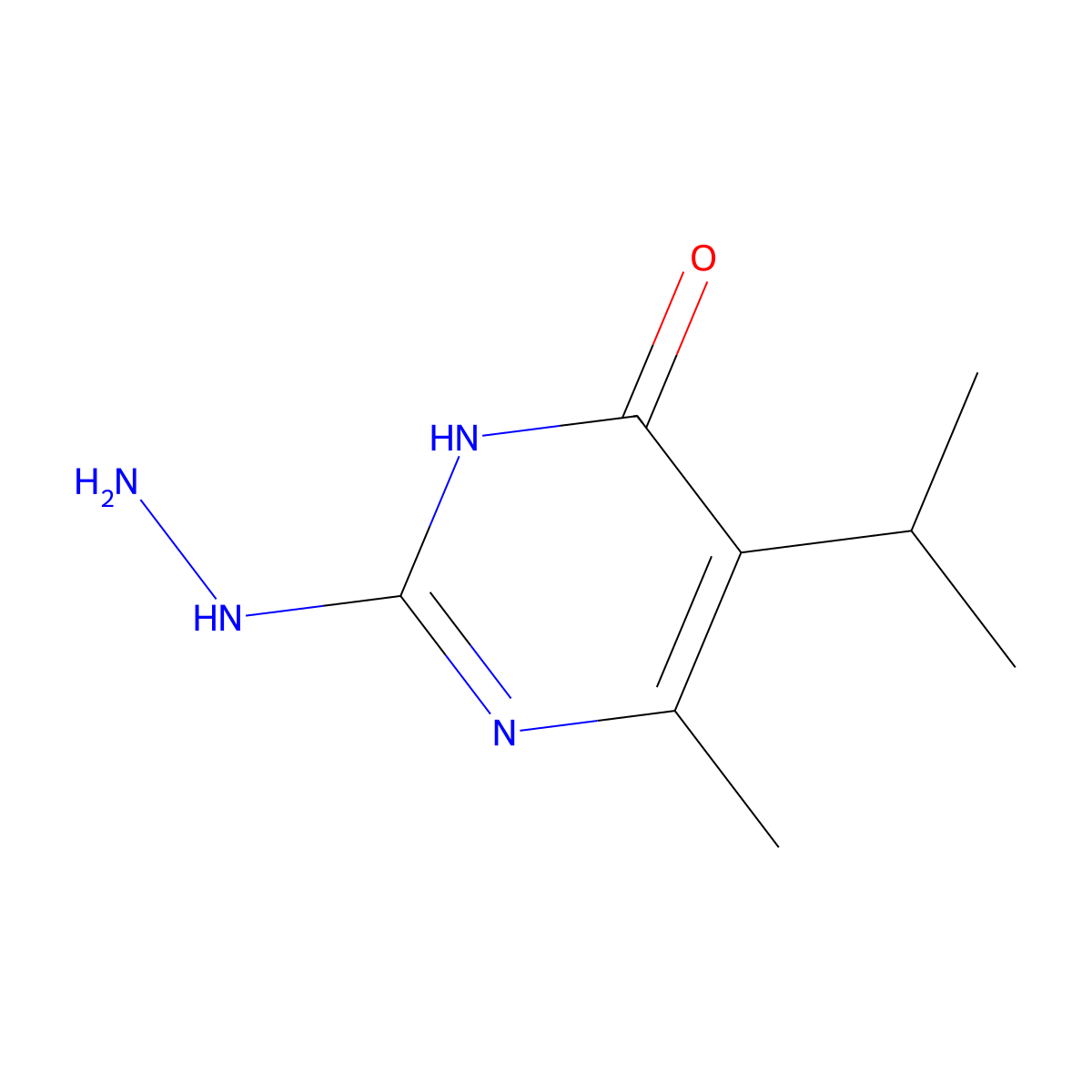 2-Hydrazinyl-6-methyl-5-(propan-2-yl)-1,4-dihydropyrimidin-4-one molecular structure, CAS 3028162-34-4