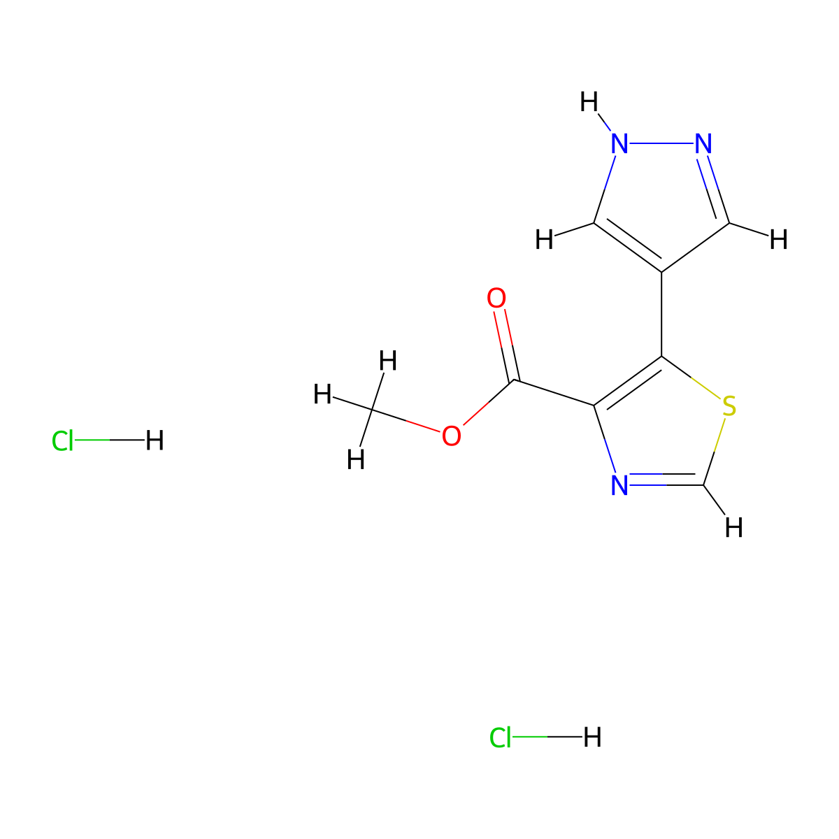 methyl 5-(1H-pyrazol-4-yl)-1,3-thiazole-4-carboxylate dihydrochloride molecular structure, CAS 3028162-35-5