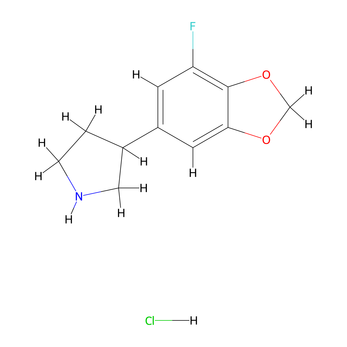 3-(7-Fluoro-1,3-dioxaindan-5-yl)pyrrolidine hydrochloride molecular structure, CAS 3028162-75-3