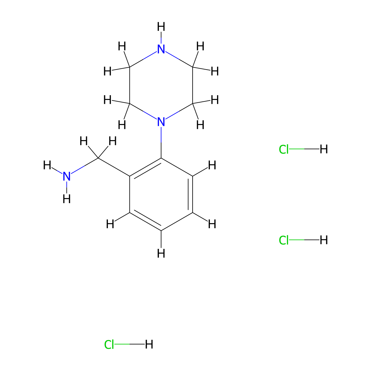 [2-(Piperazin-1-yl)phenyl]methanamine trihydrochloride molecular structure, CAS 3028162-92-4