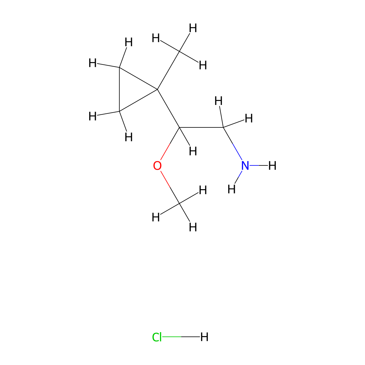 2-Methoxy-2-(1-methylcyclopropyl)ethanamine;hydrochloride molecular structure, CAS 3028163-26-7