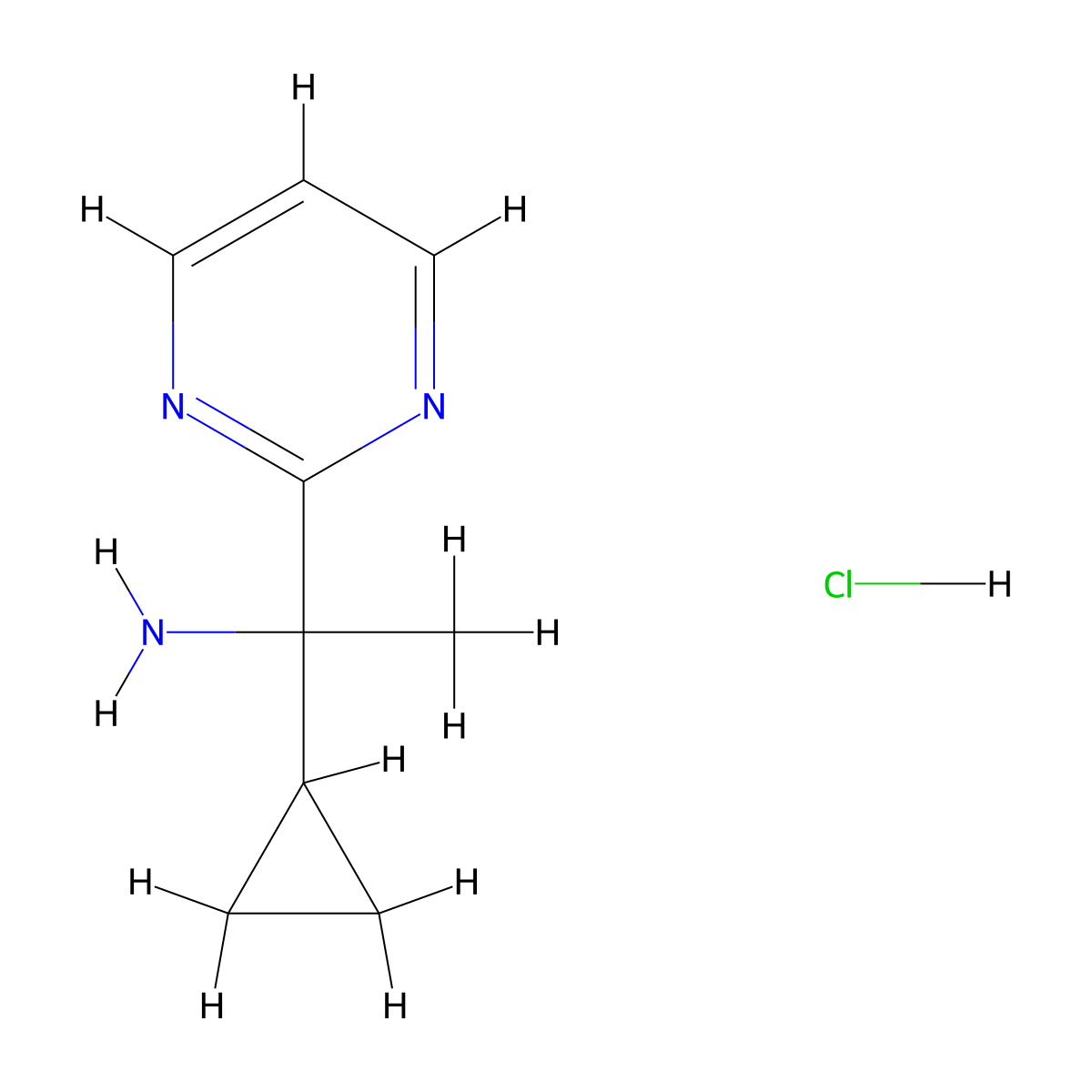 1-Cyclopropyl-1-(pyrimidin-2-yl)ethan-1-amine hydrochloride molecular structure, CAS 3028163-30-3